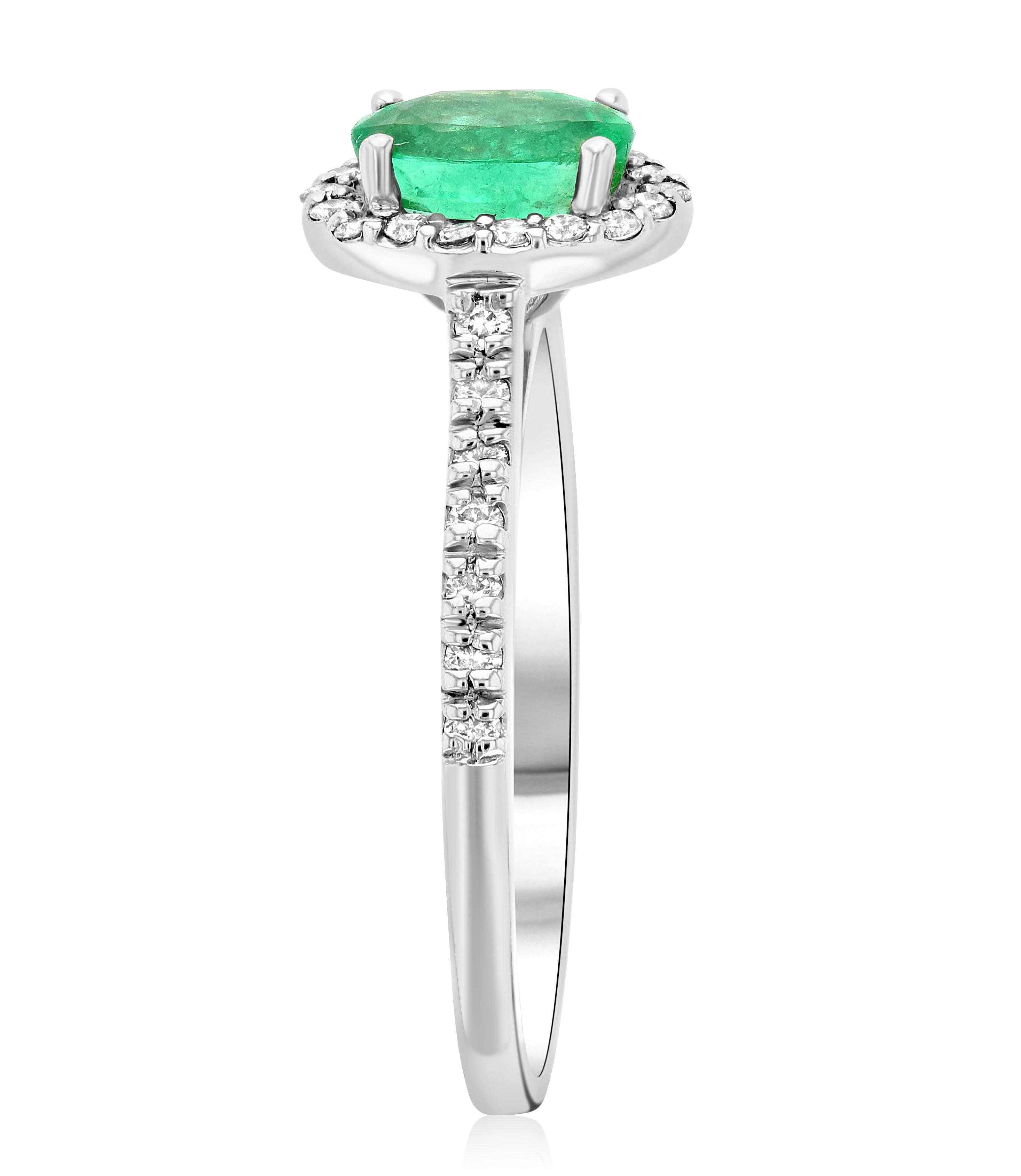 Oval Emerald and Diamond Halo Engagement Ring in 14k White Gold - Iris + Mill