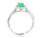 Oval Emerald and Diamond Halo Engagement Ring in 14k White Gold - Iris + Mill