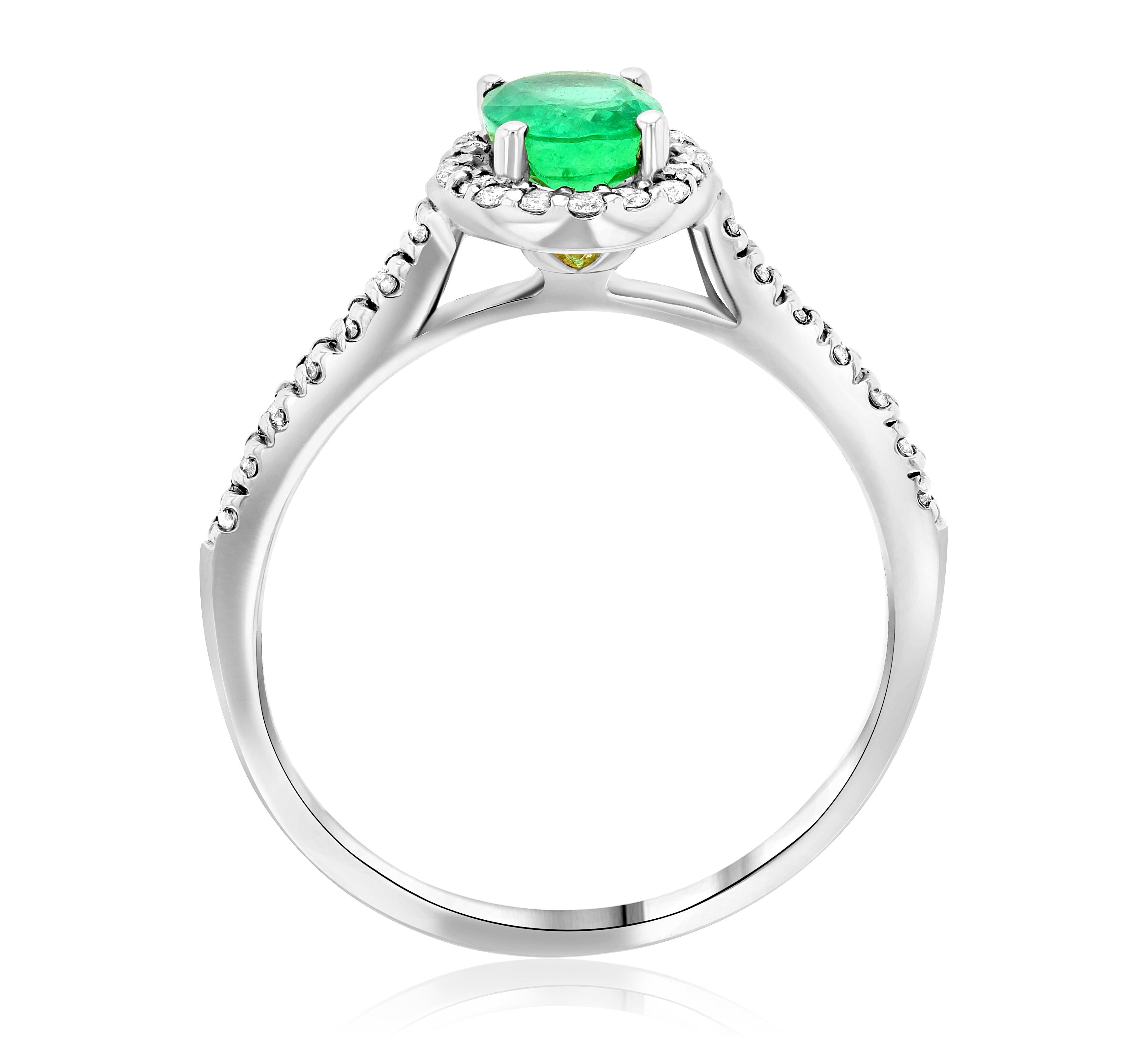 Oval Emerald and Diamond Halo Engagement Ring in 14k White Gold - Iris + Mill