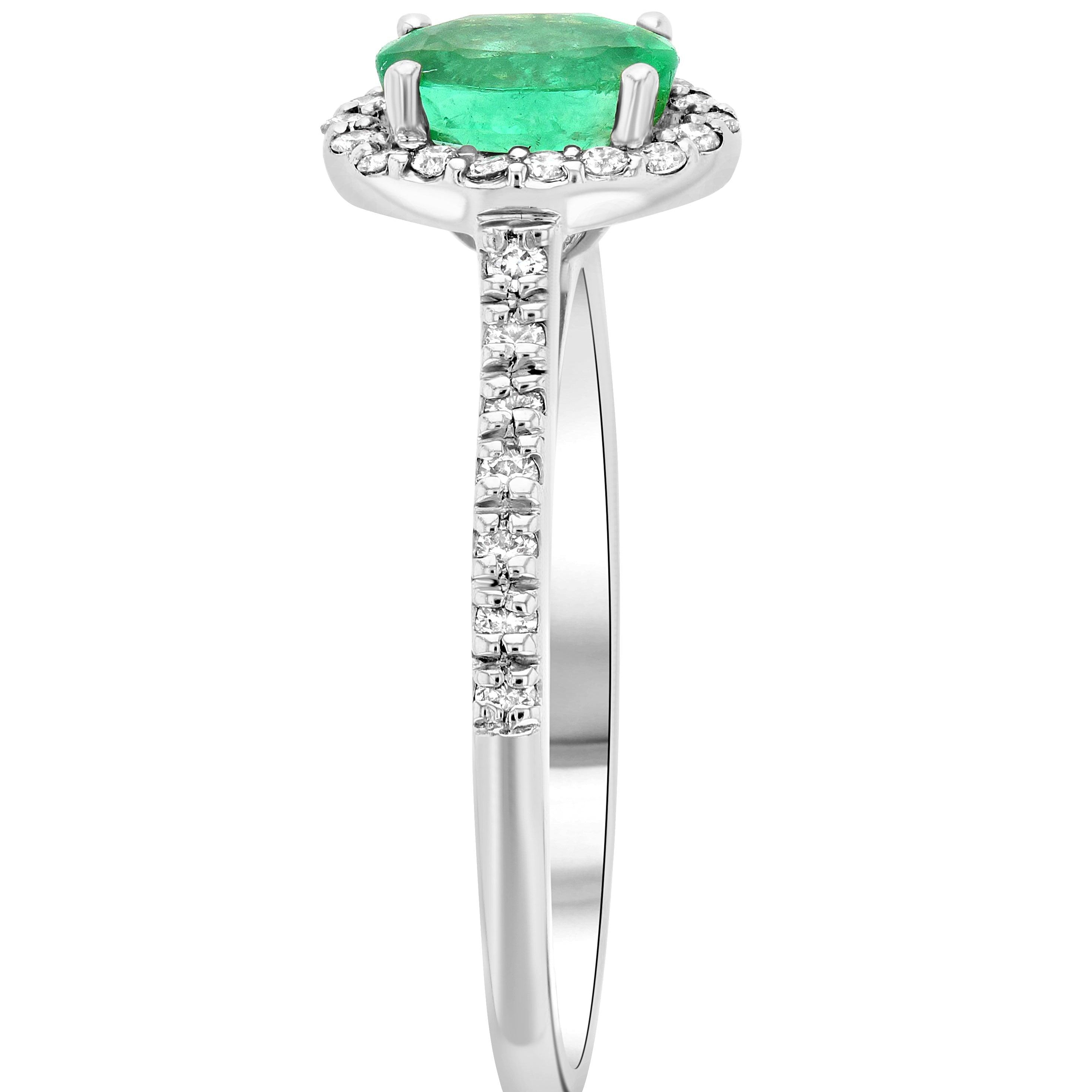 Oval Emerald and Diamond Halo Engagement Ring in 14k White Gold - Iris + Mill