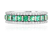 Petite Three-Row Diamond and Emerald Ring Stack in 14k White Gold (1.12 ct. tw.) - Iris + Mill