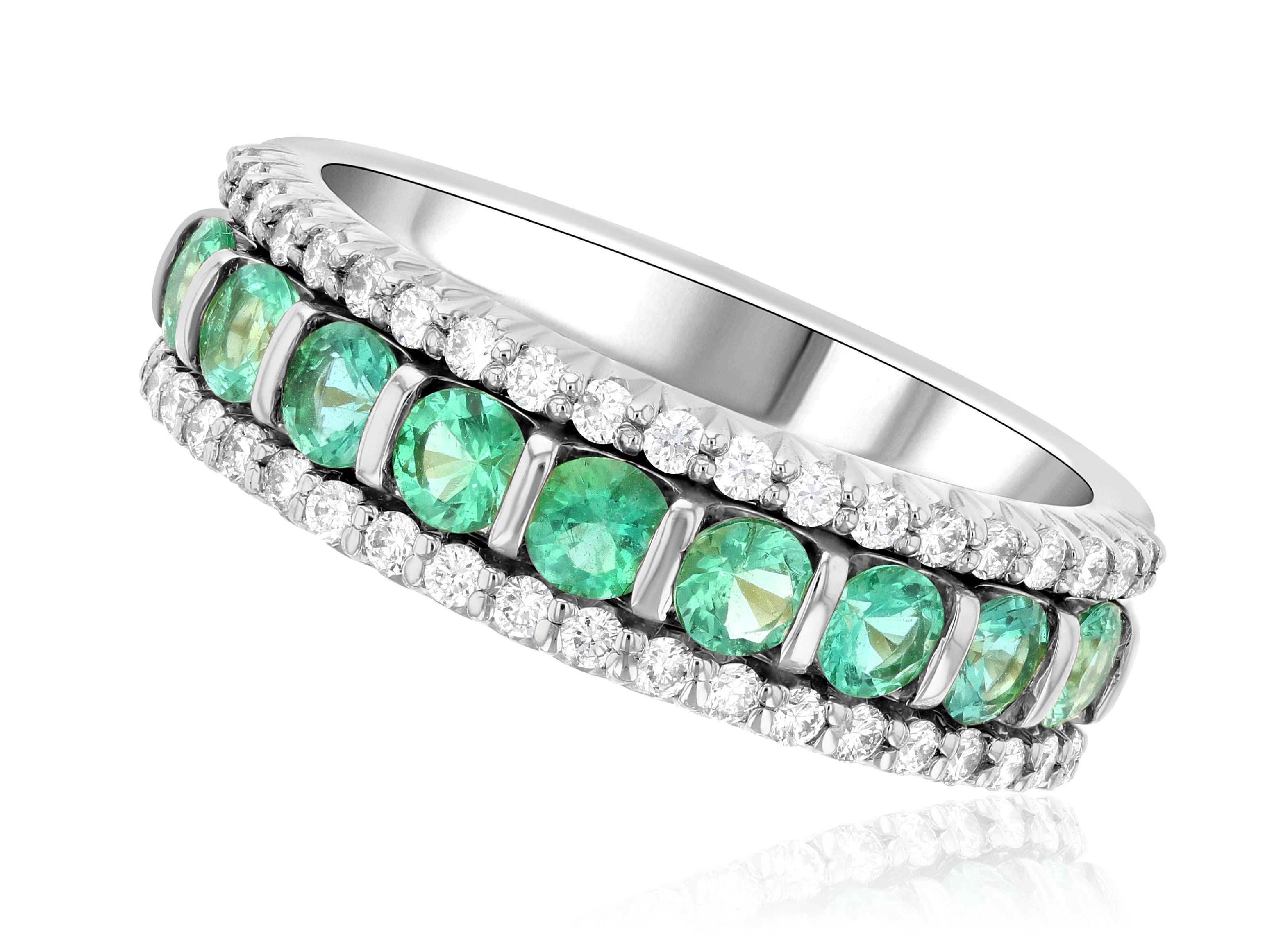 Petite Three-Row Diamond and Emerald Ring Stack in 14k White Gold (1.12 ct. tw.) - Iris + Mill