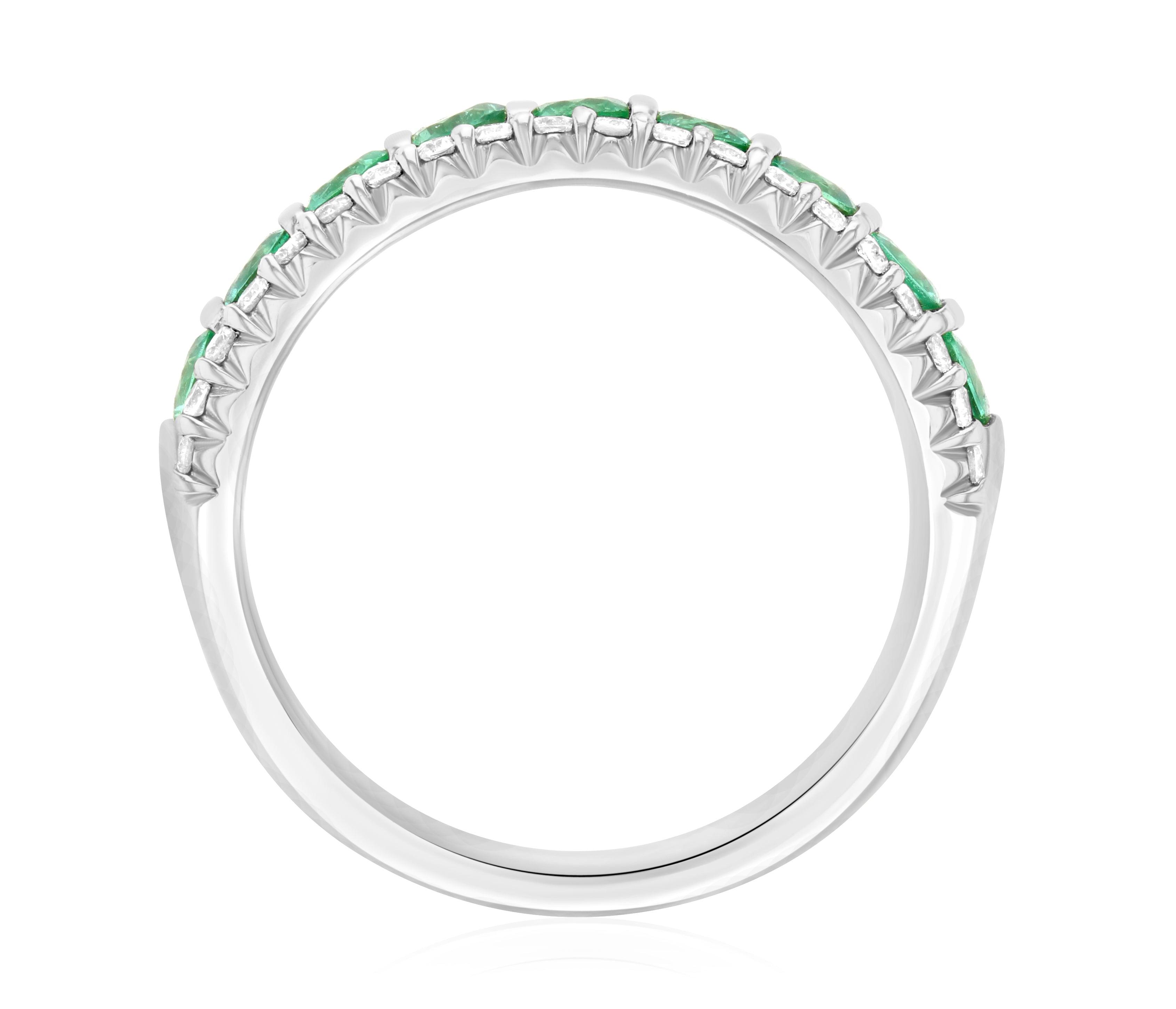 Petite Three-Row Diamond and Emerald Ring Stack in 14k White Gold (1.12 ct. tw.) - Iris + Mill