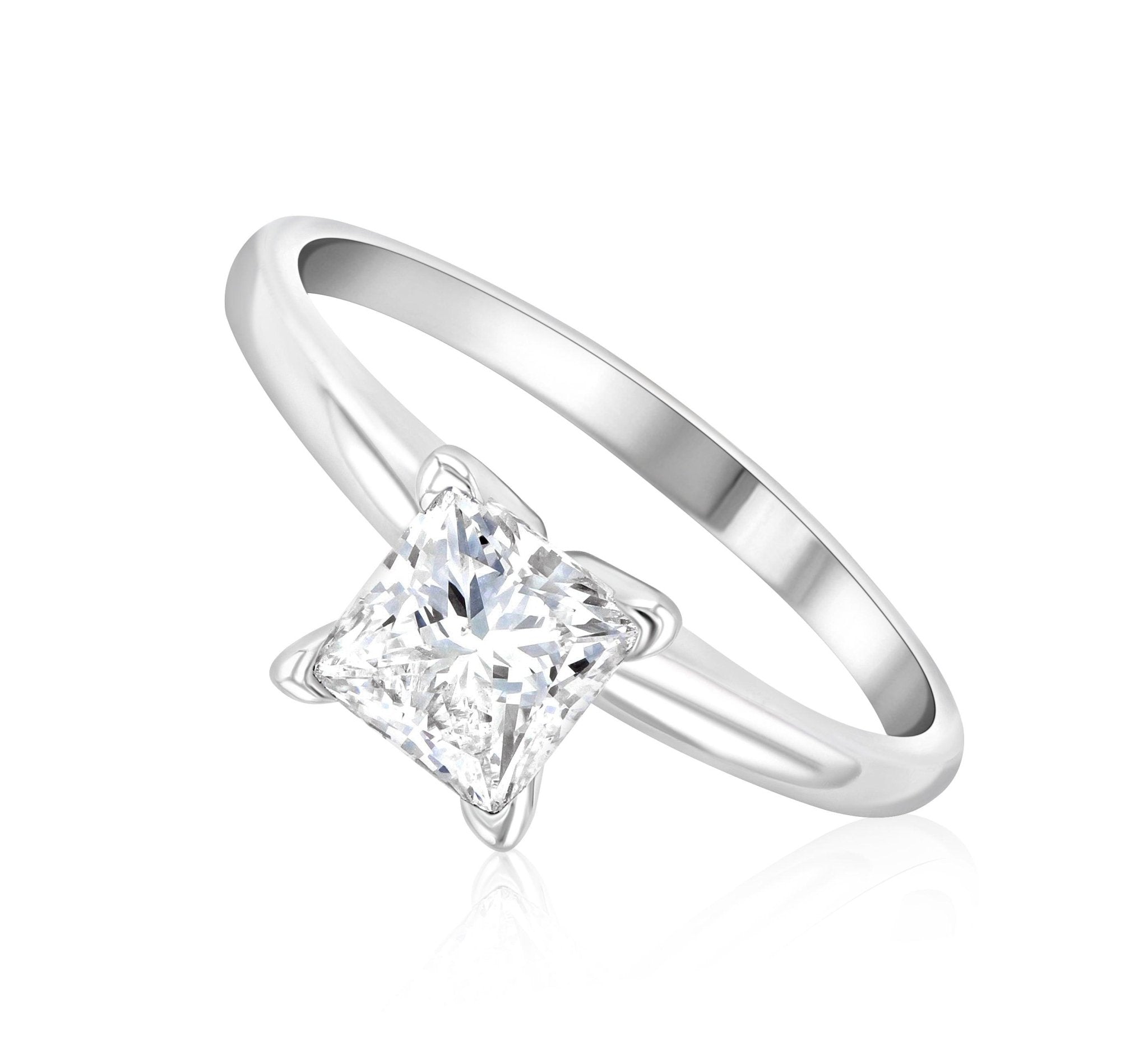 Princess Cut Diamond Solitaire Engagement Ring in 14k White Gold