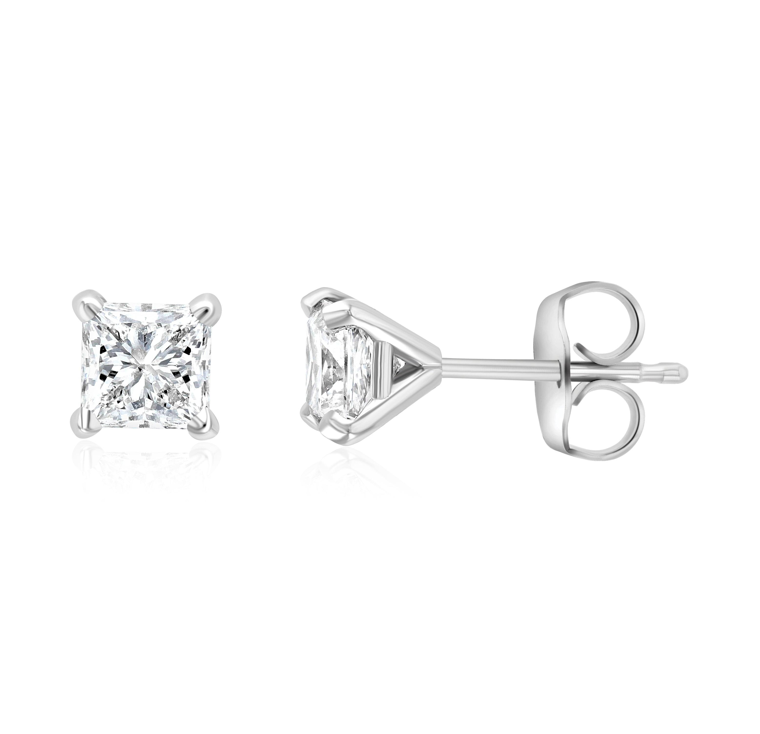 Princess Cut Diamond Stud Earrings in 14k White Gold - Iris + Mill