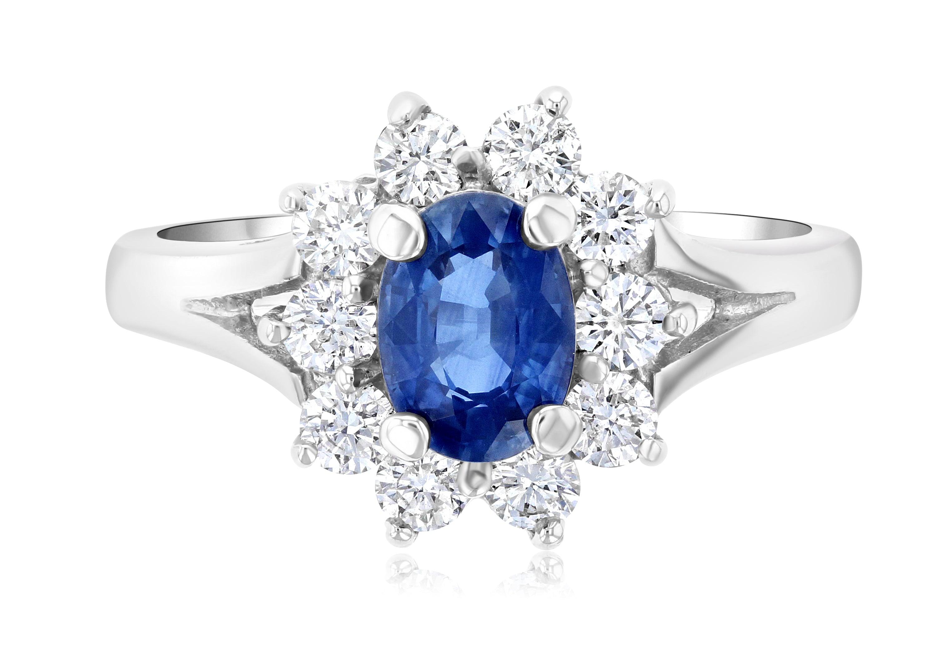 Princess Diana Oval Sapphire and Diamond Star Halo Ring in 14k White Gold (1.60 ct. tw.) - Iris + Mill