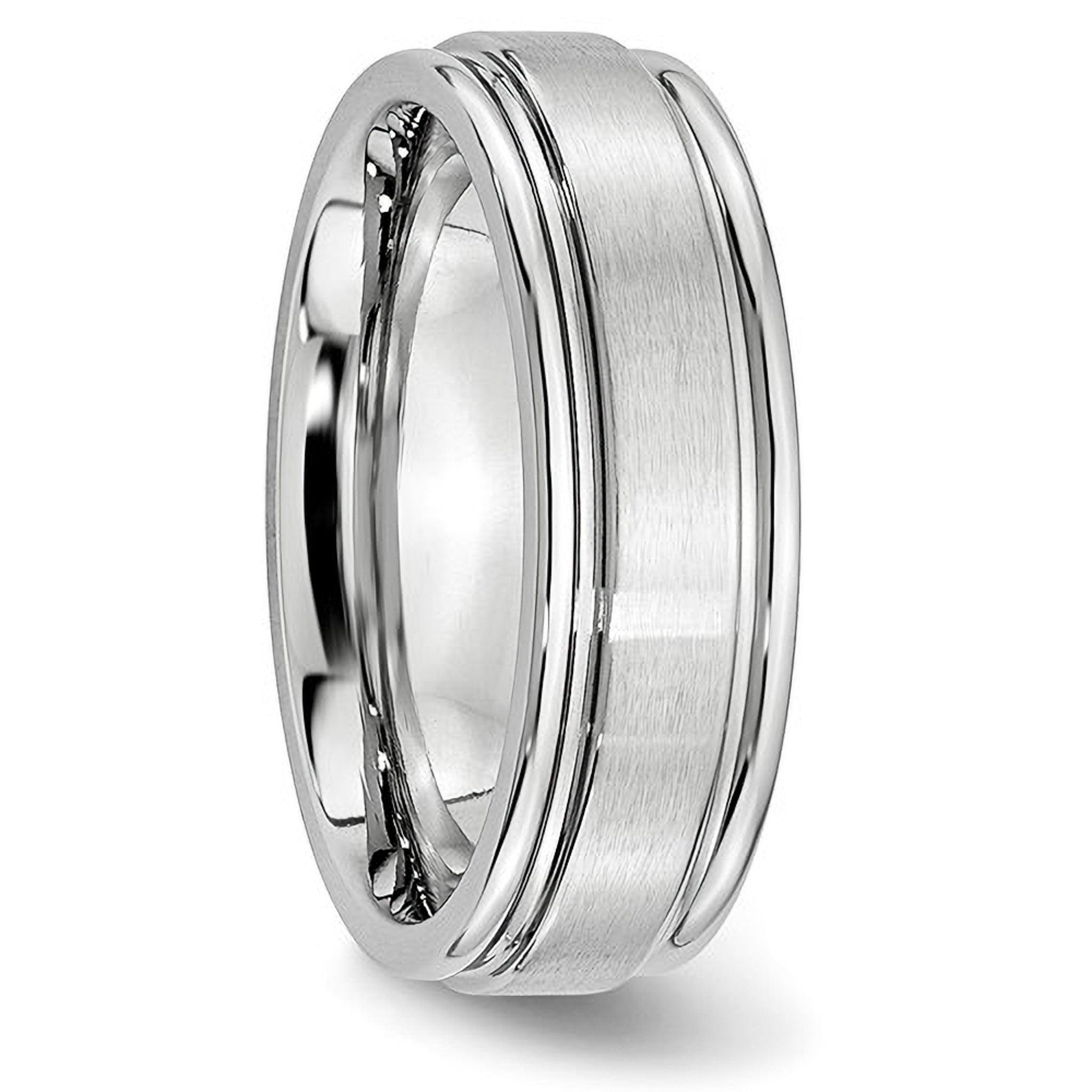 Ridged Edge Satin and Polished 7mm Cobalt Men's Wedding Band - Iris + Mill
