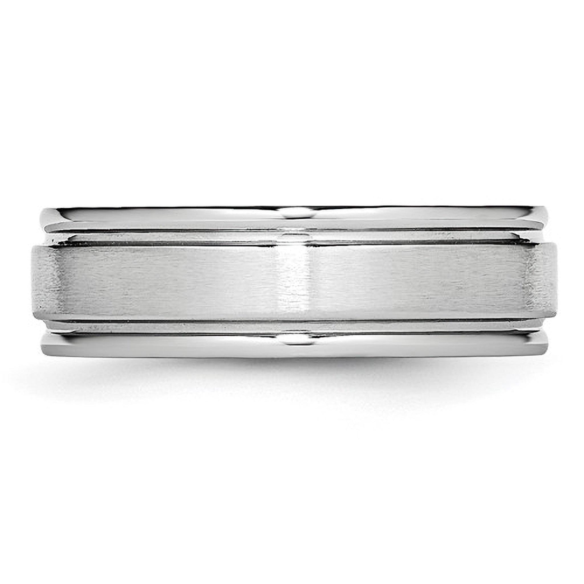 Ridged Edge Satin and Polished 7mm Cobalt Men's Wedding Band - Iris + Mill