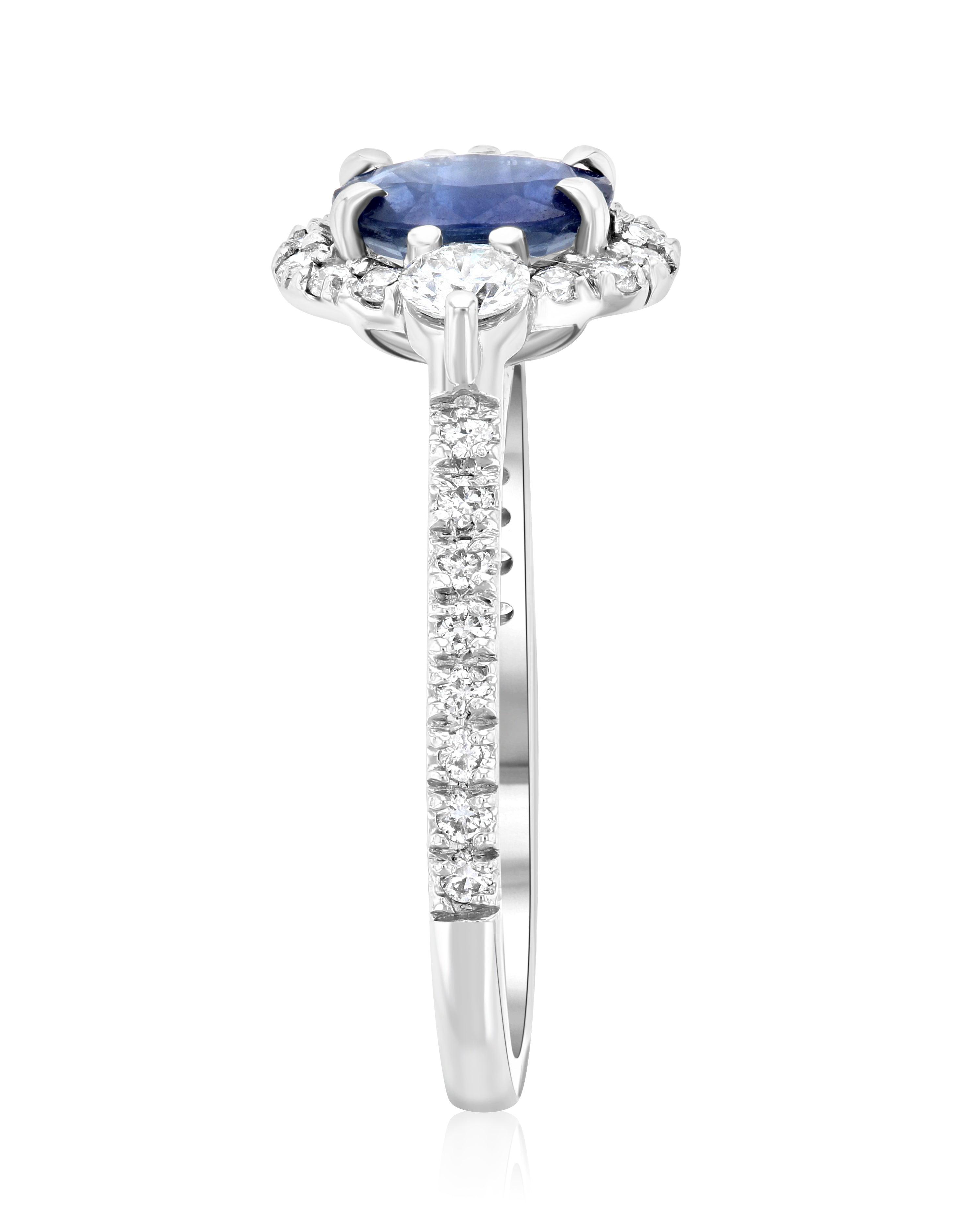 Sapphire Oval Diamond Halo Engagement Ring in 14k White Gold (1.60 ct. tw.) - Iris + Mill