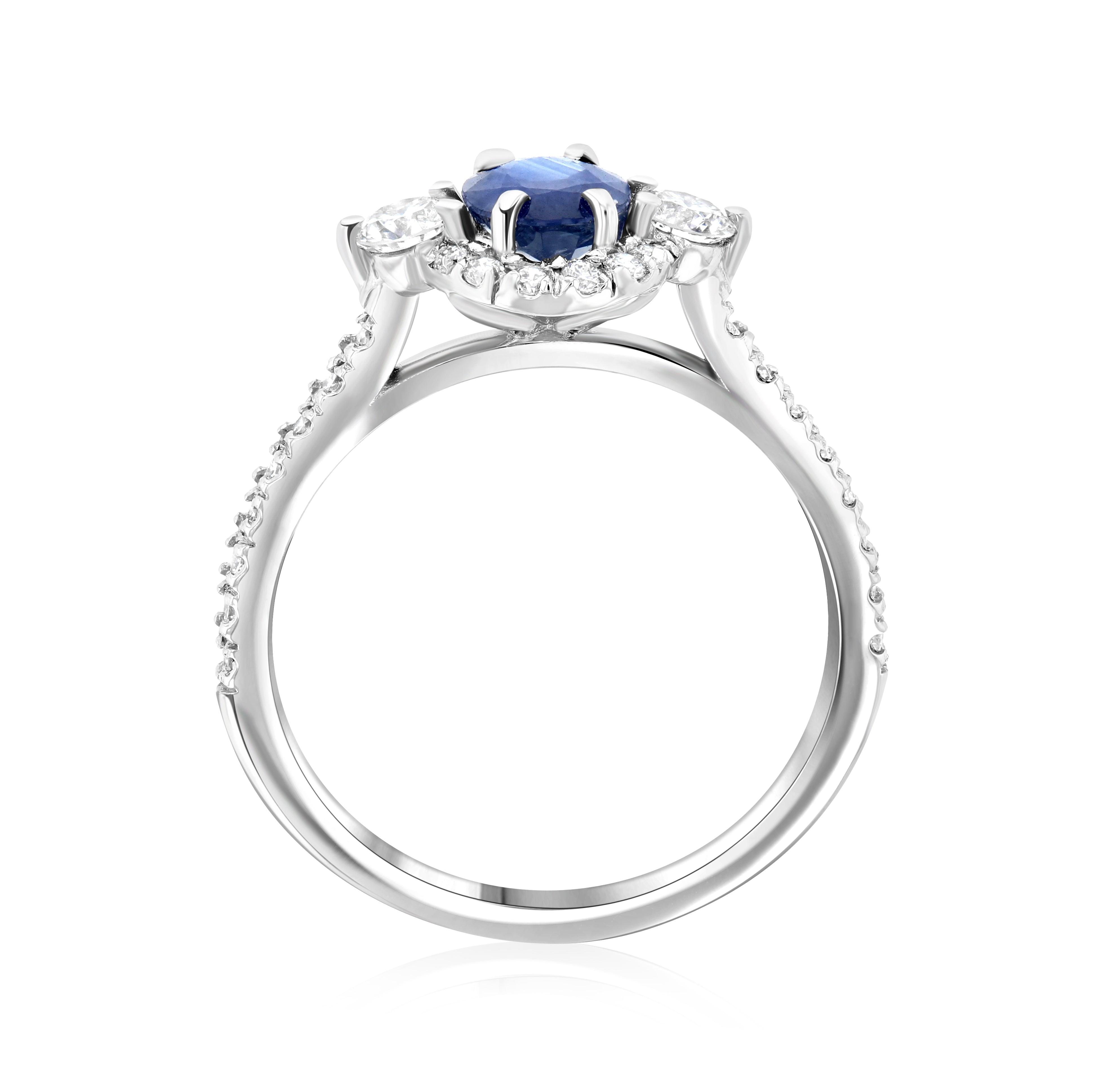 Sapphire Oval Diamond Halo Engagement Ring in 14k White Gold (1.60 ct. tw.) - Iris + Mill