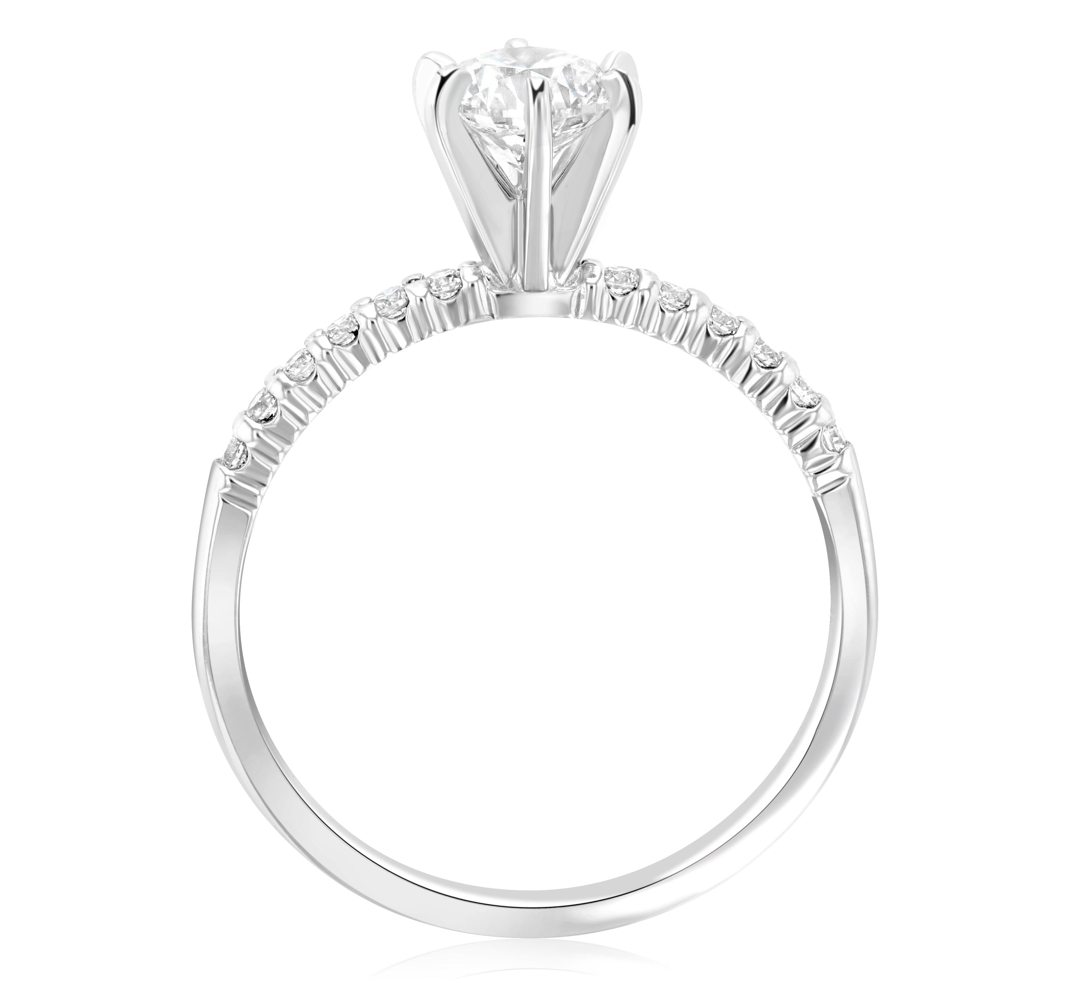 Six-Prong Pavé Round Diamond Solitaire Engagement Ring in 14k White Gold - Iris + Mill