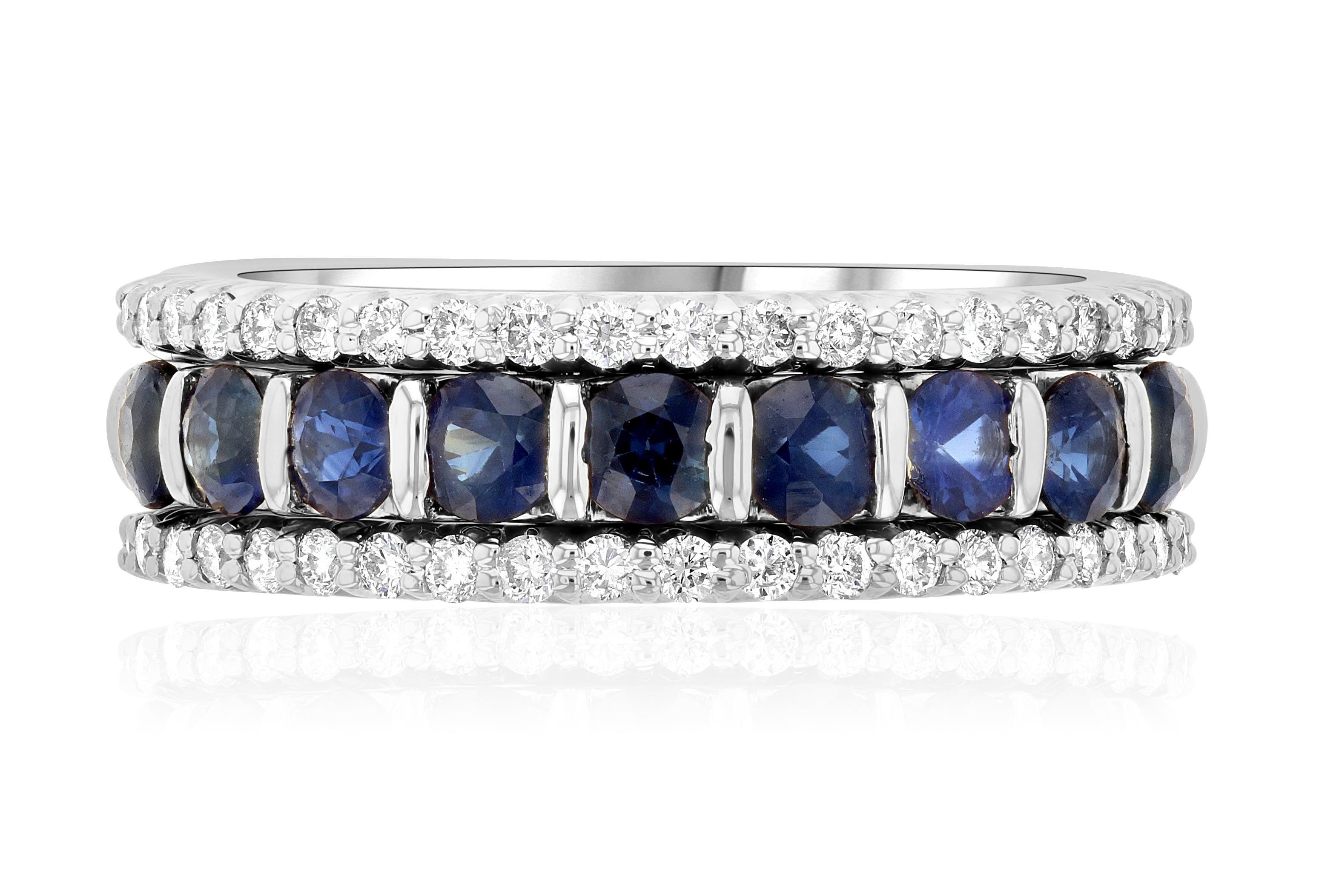 Three-Row Diamond and Sapphire Ring in 14k White Gold (1.37 ct. tw.) - Iris + Mill