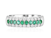 Three-Row Pavé Diamond and Emerald Ring in 14k White Gold (1.04 ct. tw.) - Iris + Mill